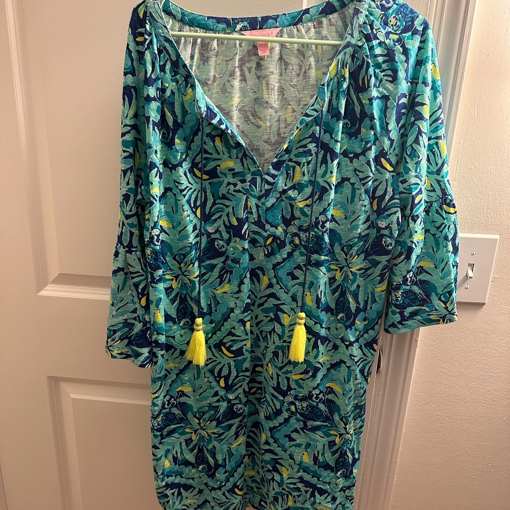 Lilly Pulitzer Costal Blue Beach Dress Large with Tassels